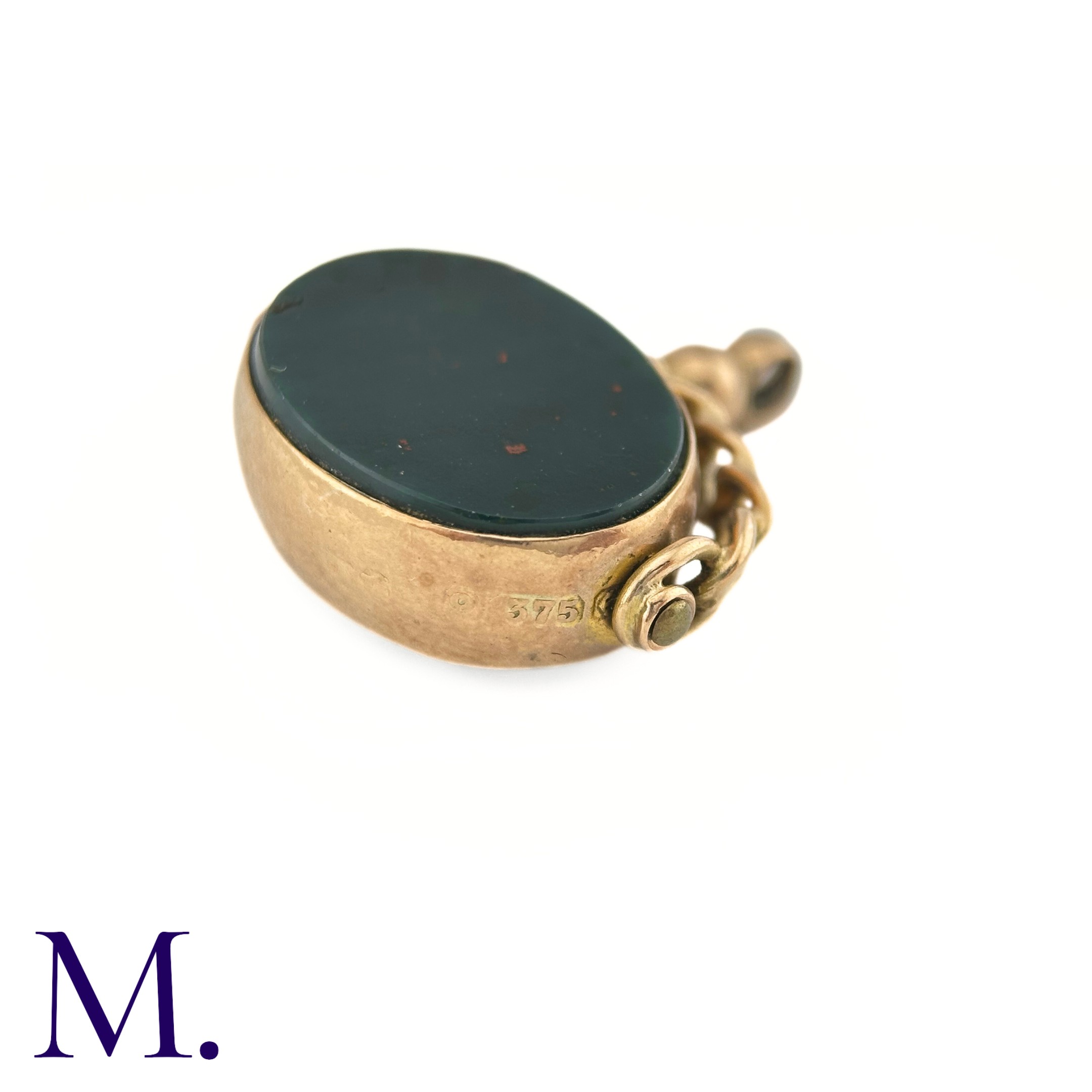 An Antique Miniature and Bloodstone Spinning Fob The 9ct rose gold spinning fob is set with an - Image 4 of 6