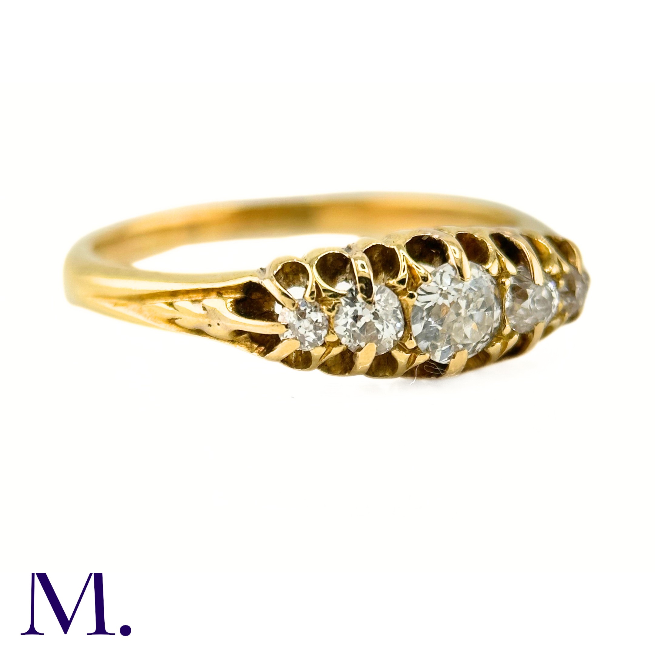 An Antique 5-Stone Diamond Ring The 18ct yellow gold band is set with five bright old cut - Image 3 of 5