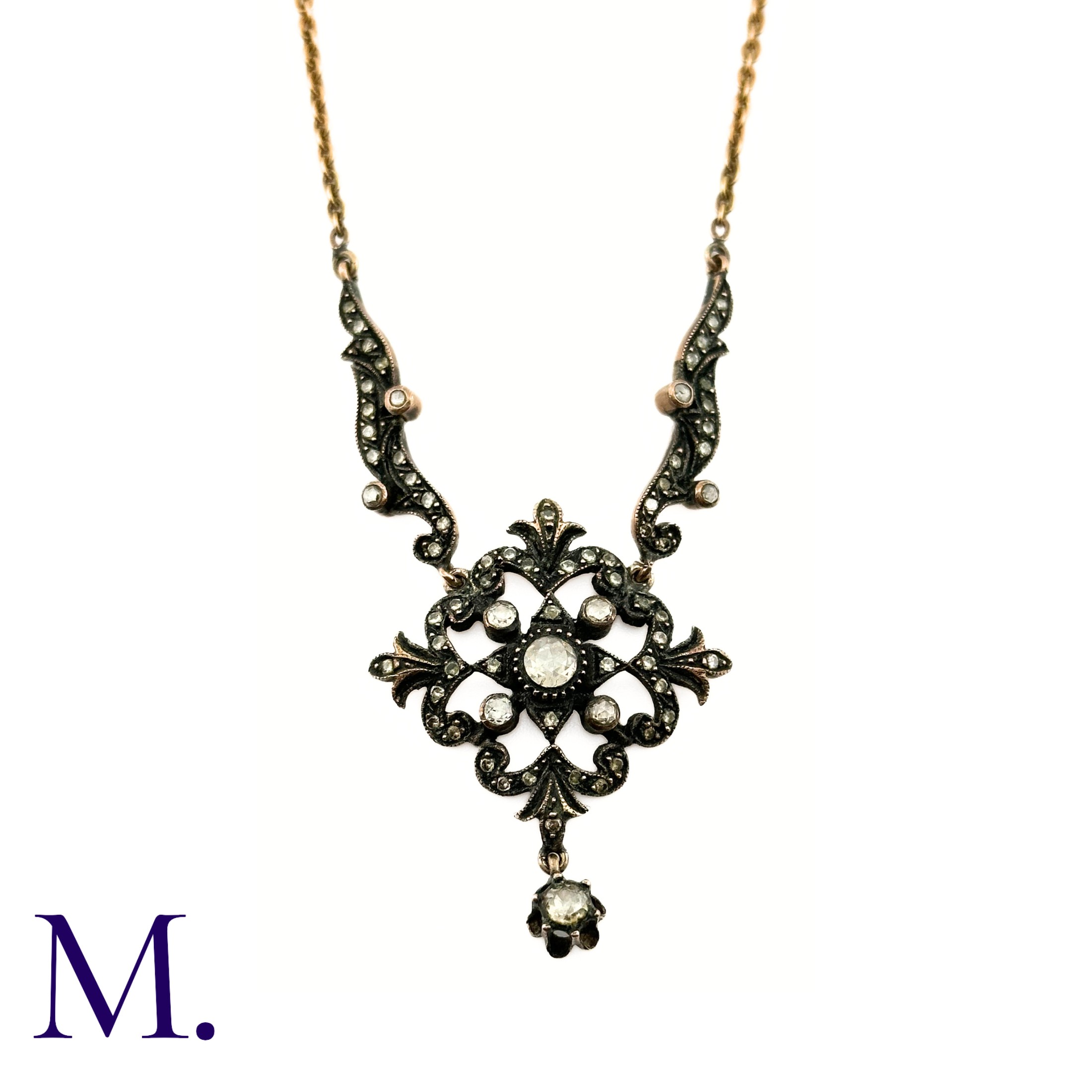 A Rose Diamond Necklace The rose diamond pendant hangs from a 48cm later 14ct gold chain. The - Image 4 of 4