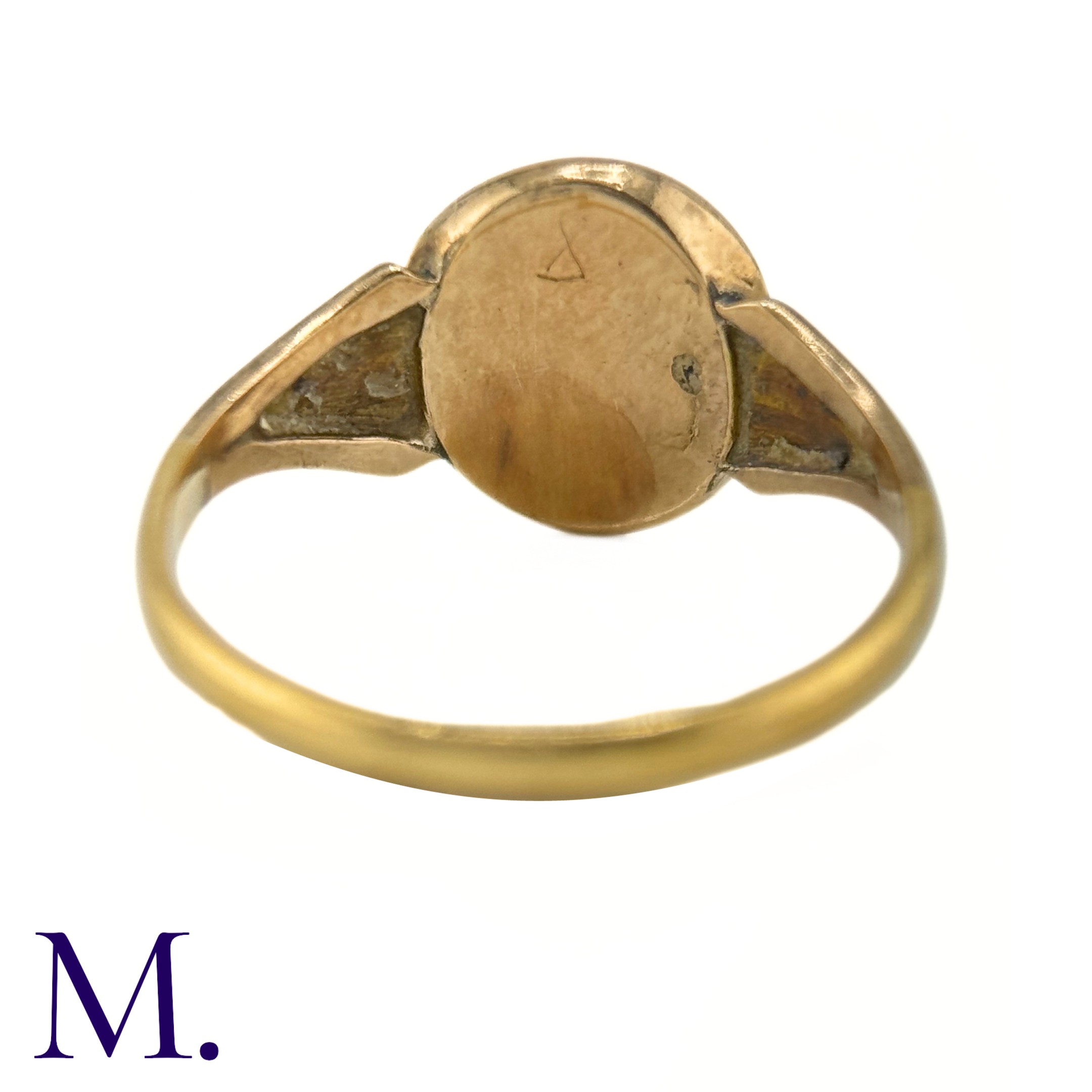 An Antique Green Tourmaline Ring The gold ring is set with an oval green tourmaline and the band and - Image 6 of 6