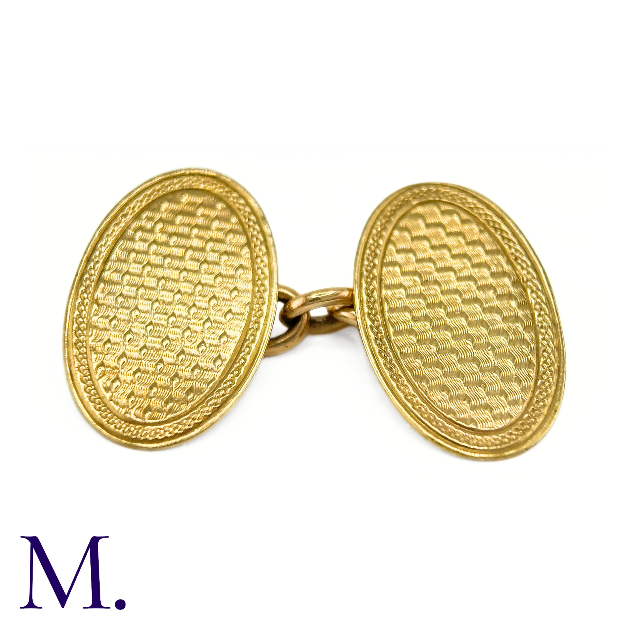 NO RESERVE - A Pair of 9ct Gold Cufflinks The 9ct yellow gold cufflinks are oval in shape with chain - Image 2 of 4
