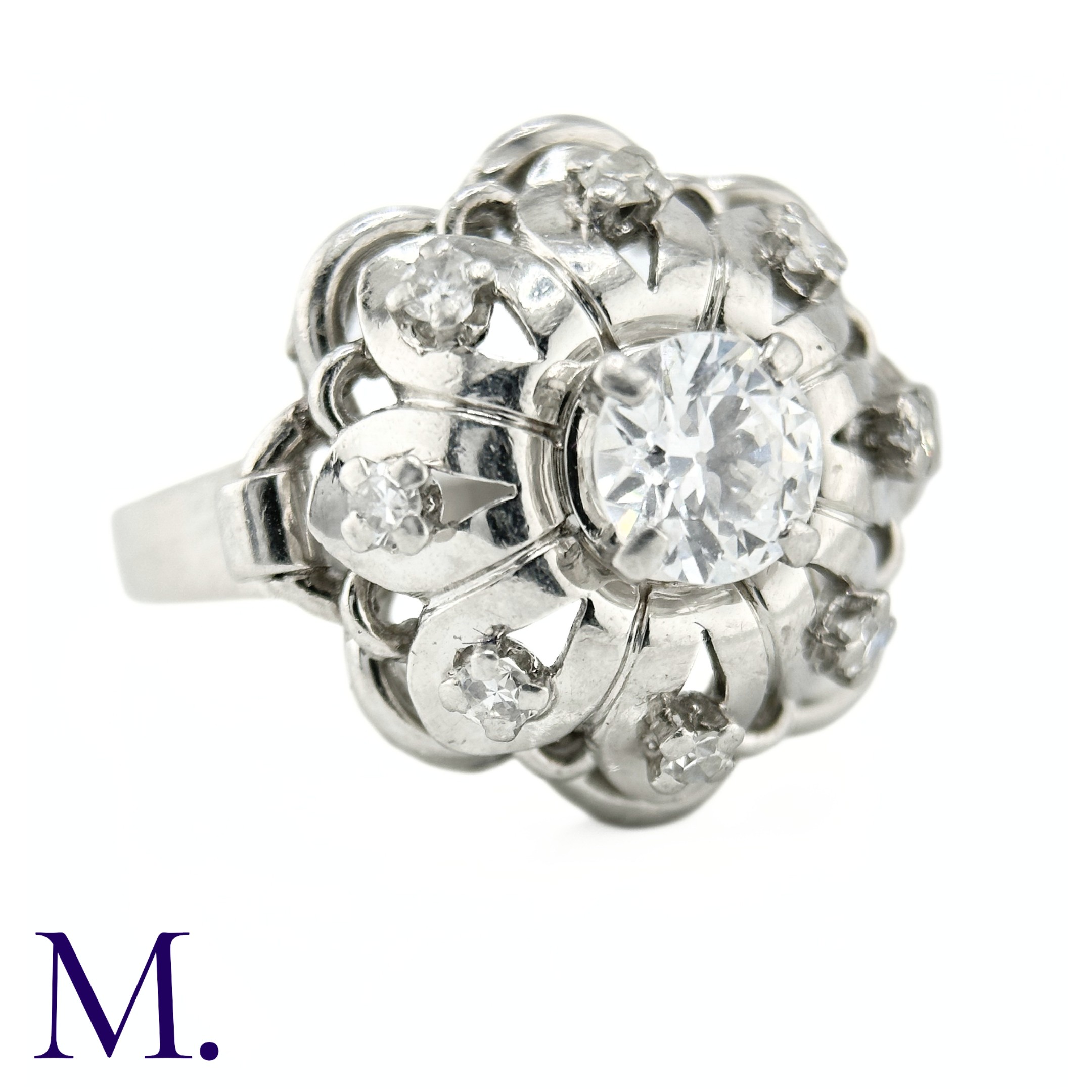 A French Diamond Cluster Ring The French ring is set with a round cut diamond to the centre of - Image 2 of 5