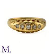 An Antique 5-Stone Diamond Ring The antique 18ct yellow gold ring is set with five small diamonds