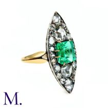 An Emerald and Rose Diamond Marquise Ring 4.9g J approx 2.1ct emerald