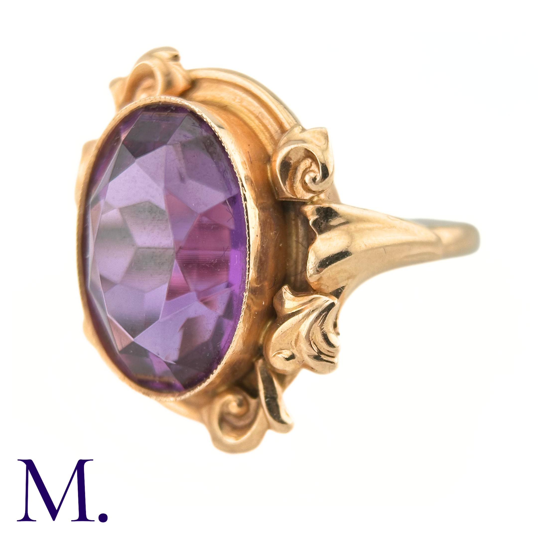 A Russian Purple Sapphire Ring The 14ct rose gold ring, with Russian hallmarks, is set with a - Image 2 of 6