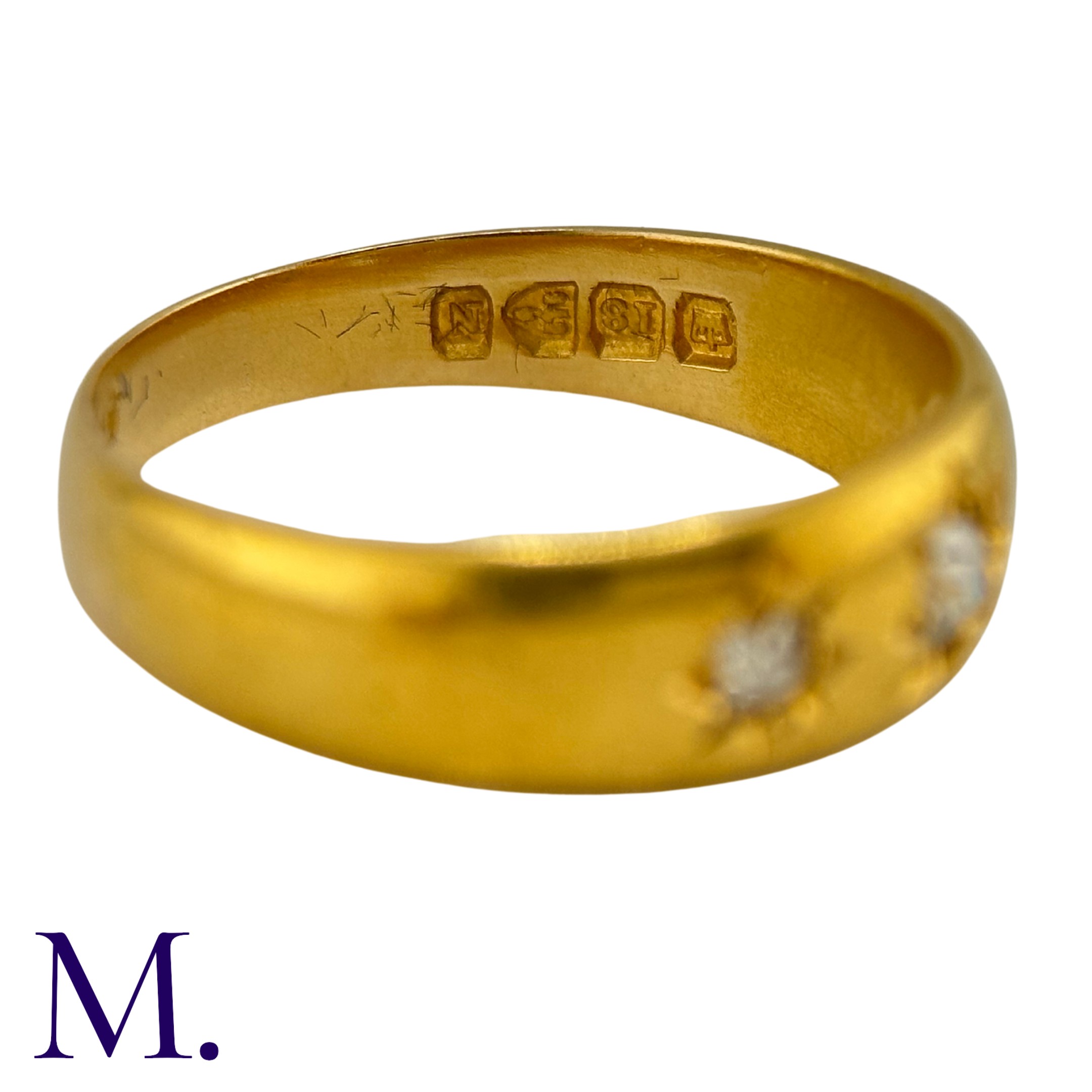 An Antique 3-Stone Diamond Gypsy Ring The 18ct yellow gold gypsy ring is set with three old cut - Image 8 of 8