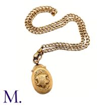 An Antique Albert Chain with Medallion The 9ct rose gold Albert chain with lobster clip suspends a