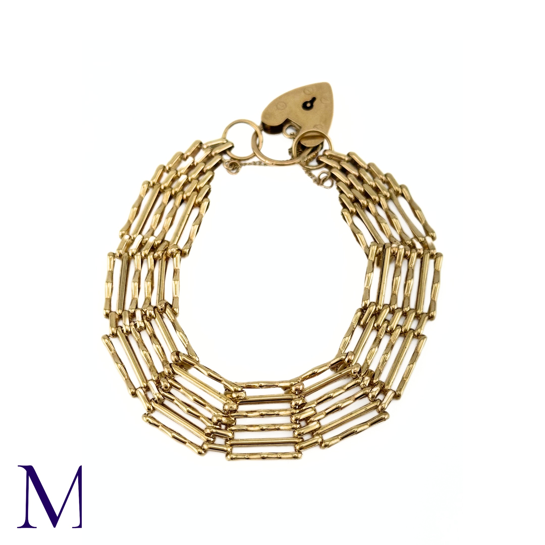 A Vintage Gold Gate Bracelet The 9ct yellow gold gate bracelet is secured with a heart-shaped - Image 3 of 3