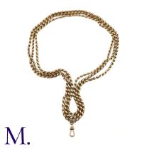 An Antique Fancy Link Long Guard Chain The long 9ct gold chain made up with fancy links comes