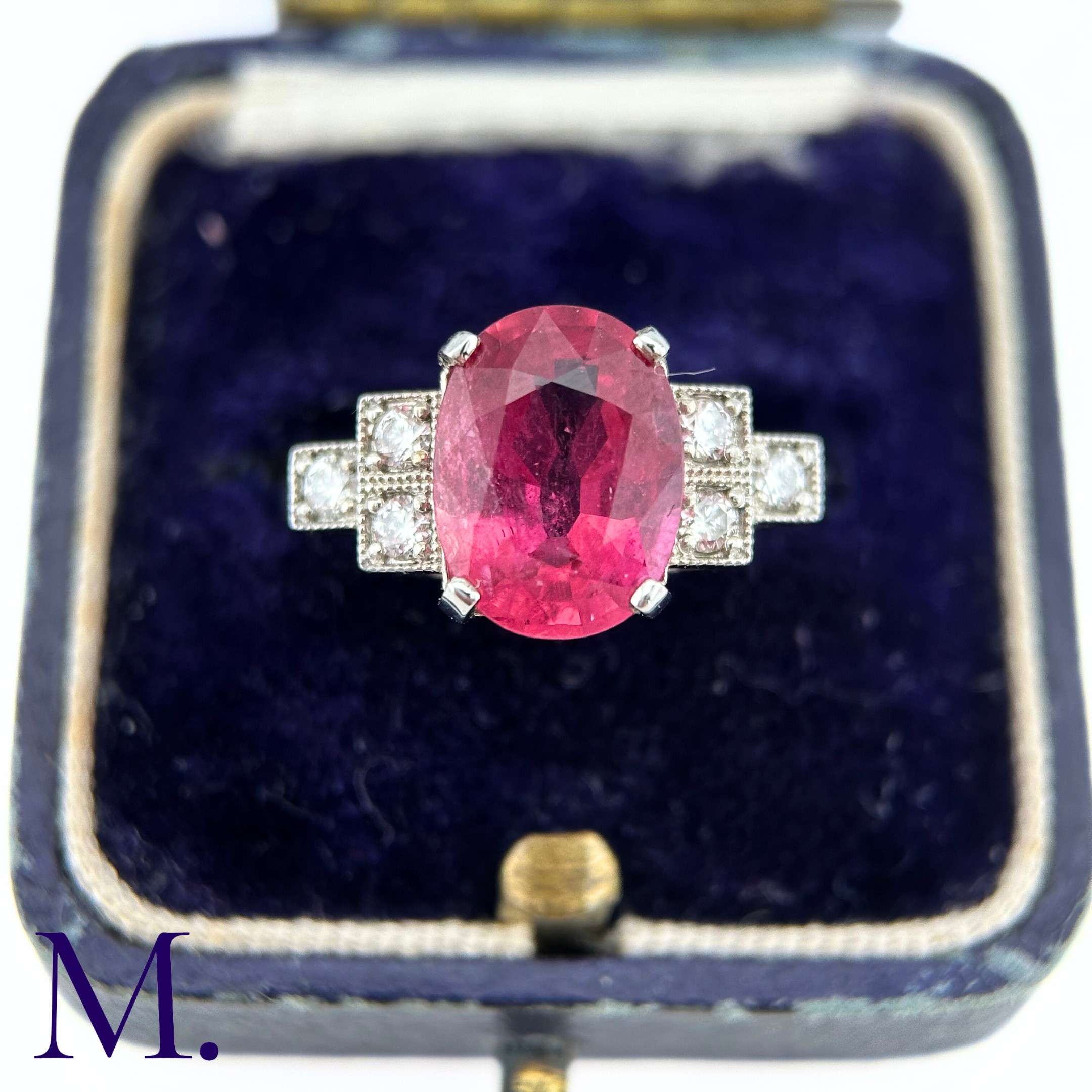 A Ruby and Diamond Ring The 18ct white gold ring is set with a bright pink ruby of approximately 3. - Image 7 of 8
