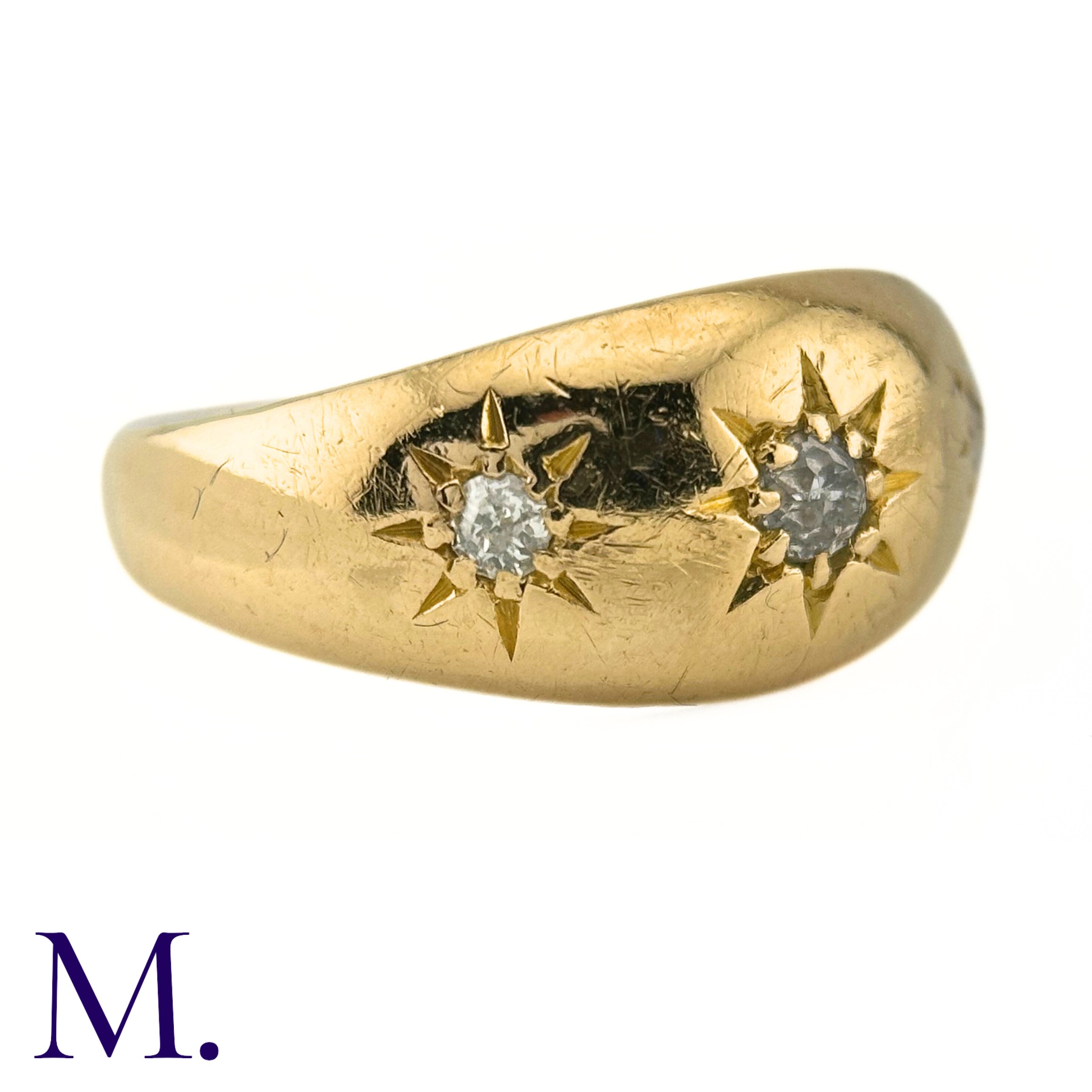 A 3-Stone Diamond Gypsy Ring The 18ct yellow gold band is set with three diamonds amounting to - Image 4 of 5