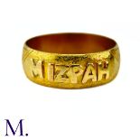 An Antique Gold Mizpah Band The antique 18ct yellow gold band is engraved to the rear and embossed