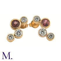 A Pair of Pink Tourmaline and Diamond Earrings The 18ct gold earrings are set with deep pink