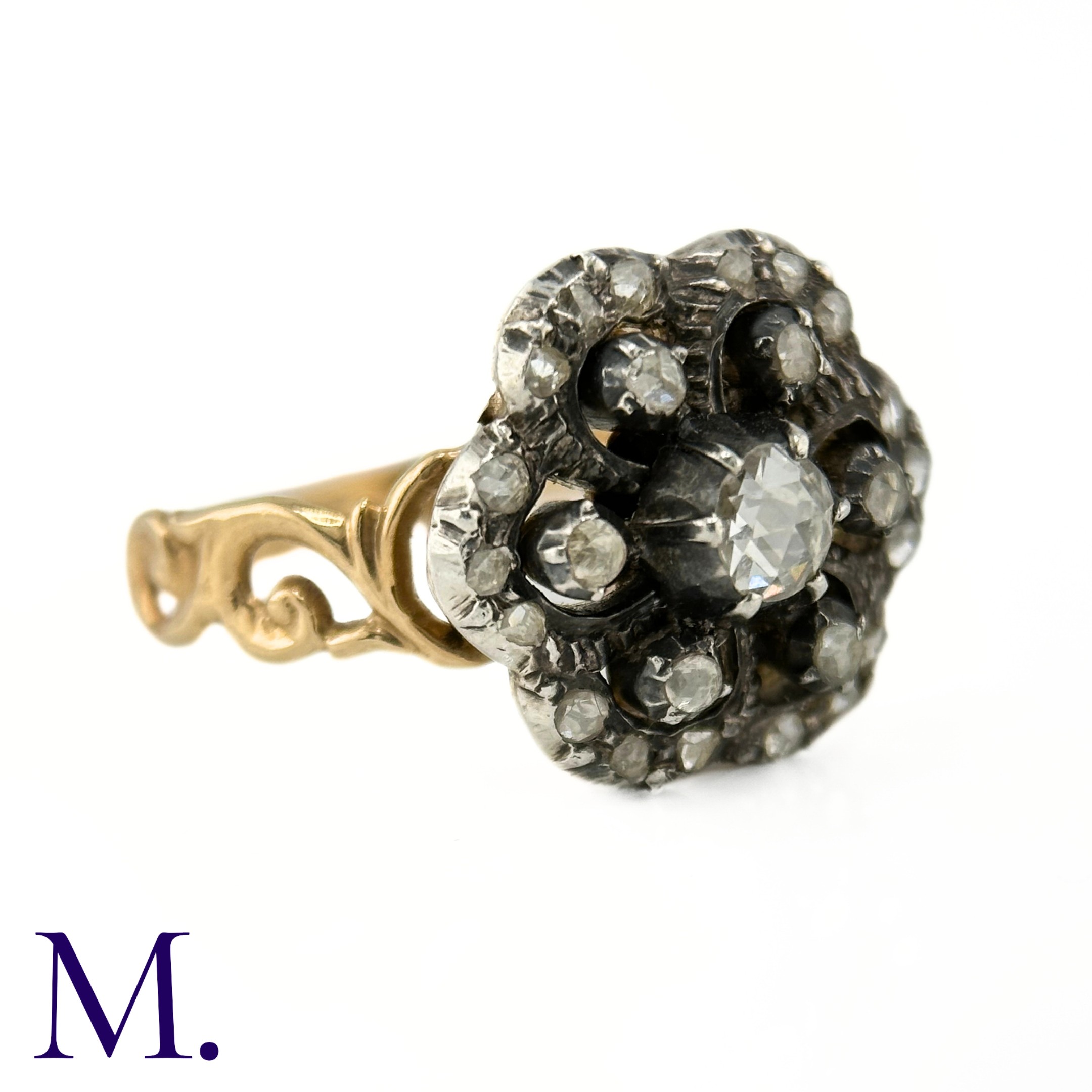 An Antique Rose Diamond Cluster Ring The ring is set with a 0.20ct old cut diamond to the centre - Image 3 of 5
