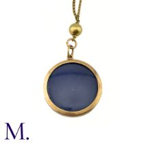 A Long Chain with Double-Sided Locket Pendant The 9ct fancy chain has spherical stations along the
