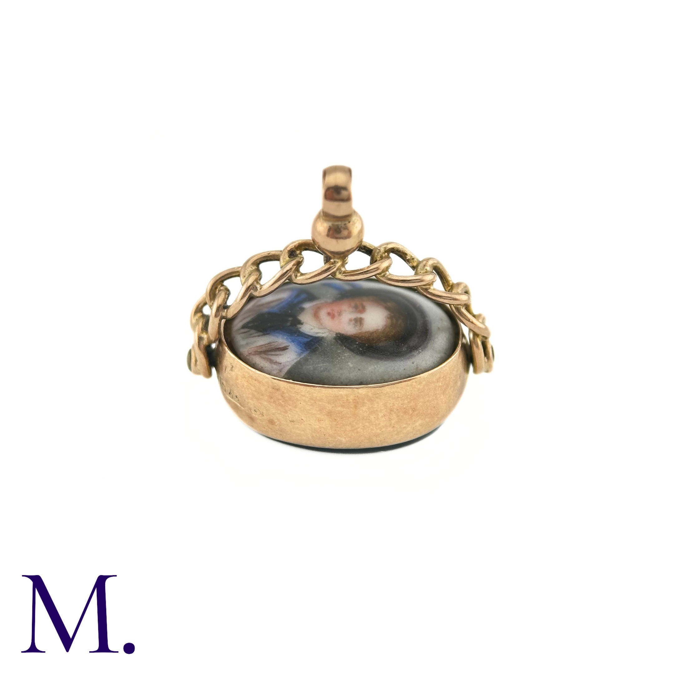 An Antique Miniature and Bloodstone Spinning Fob The 9ct rose gold spinning fob is set with an - Image 5 of 6