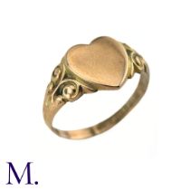 An Antique Rose Gold Heart Signet Ring The antique ring with heart-shaped face is hallmarked for 9ct