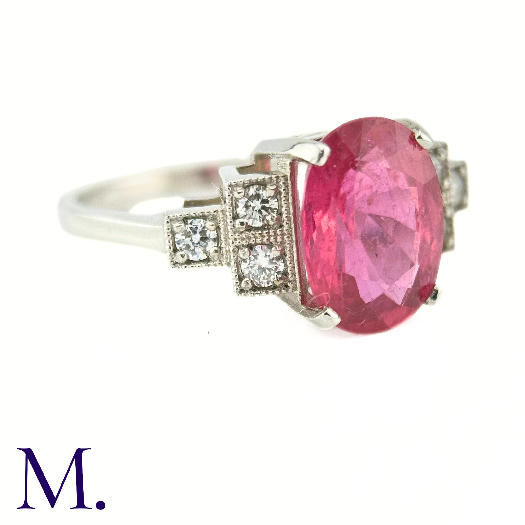 A Ruby and Diamond Ring The 18ct white gold ring is set with a bright pink ruby of approximately 3. - Image 3 of 8