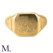 NO RESERVE - A Gold Signet Ring The 9ct yellow gold signet ring is faintly engraved to the front.