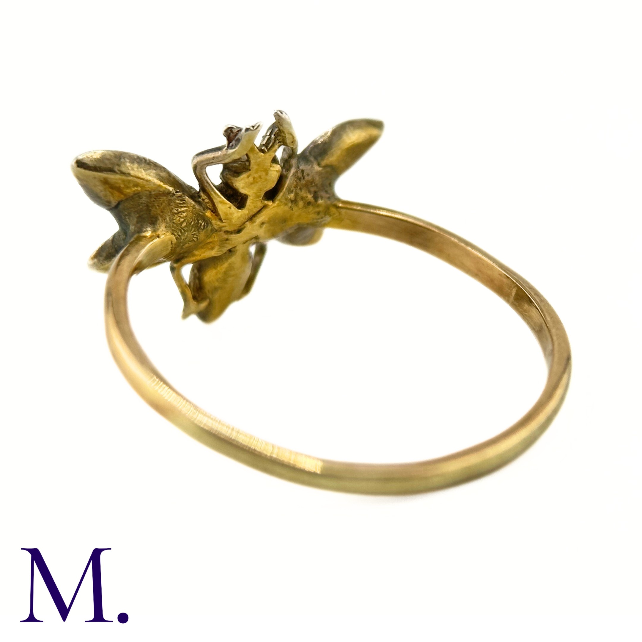 An Antique Diamond Insect Ring The yellow gold band is set with a winged insect set with old cut - Image 6 of 6