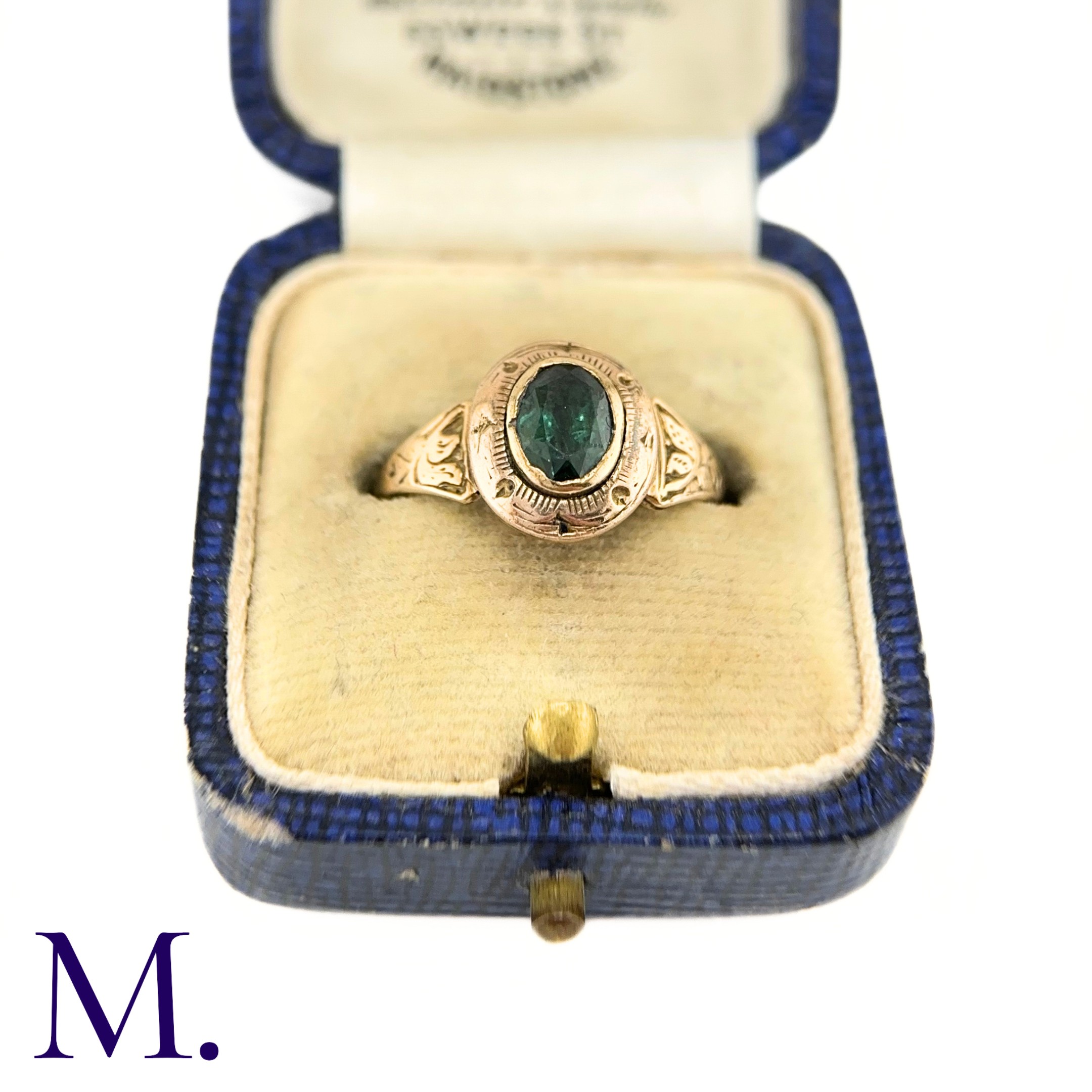An Antique Green Tourmaline Ring The gold ring is set with an oval green tourmaline and the band and - Image 2 of 6