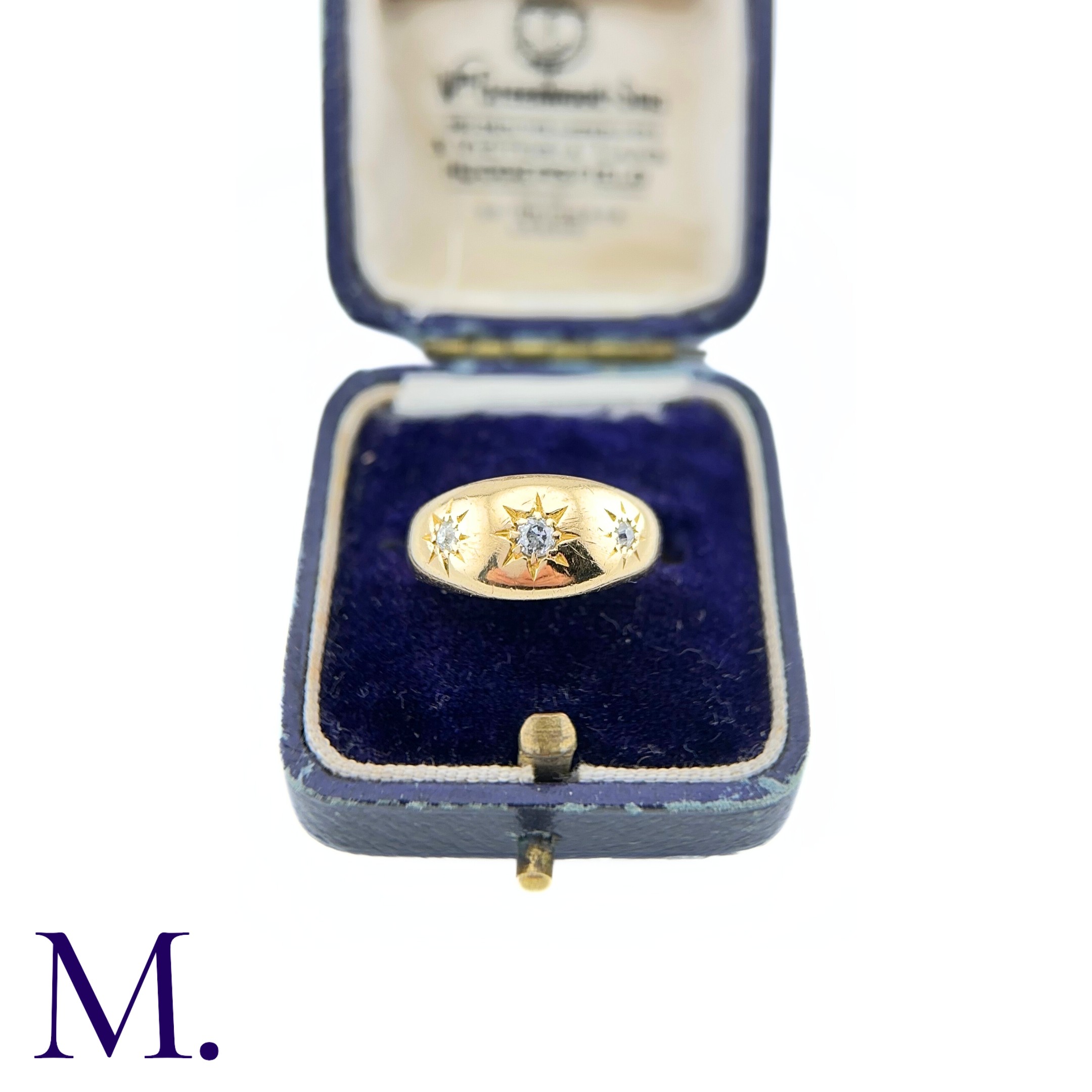 A 3-Stone Diamond Gypsy Ring The 18ct yellow gold band is set with three diamonds amounting to - Image 5 of 5