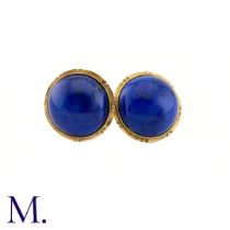 A Pair of Lapis Lazuli Earrings The 9ct yellow gold earrings are set with round cabochon lapis