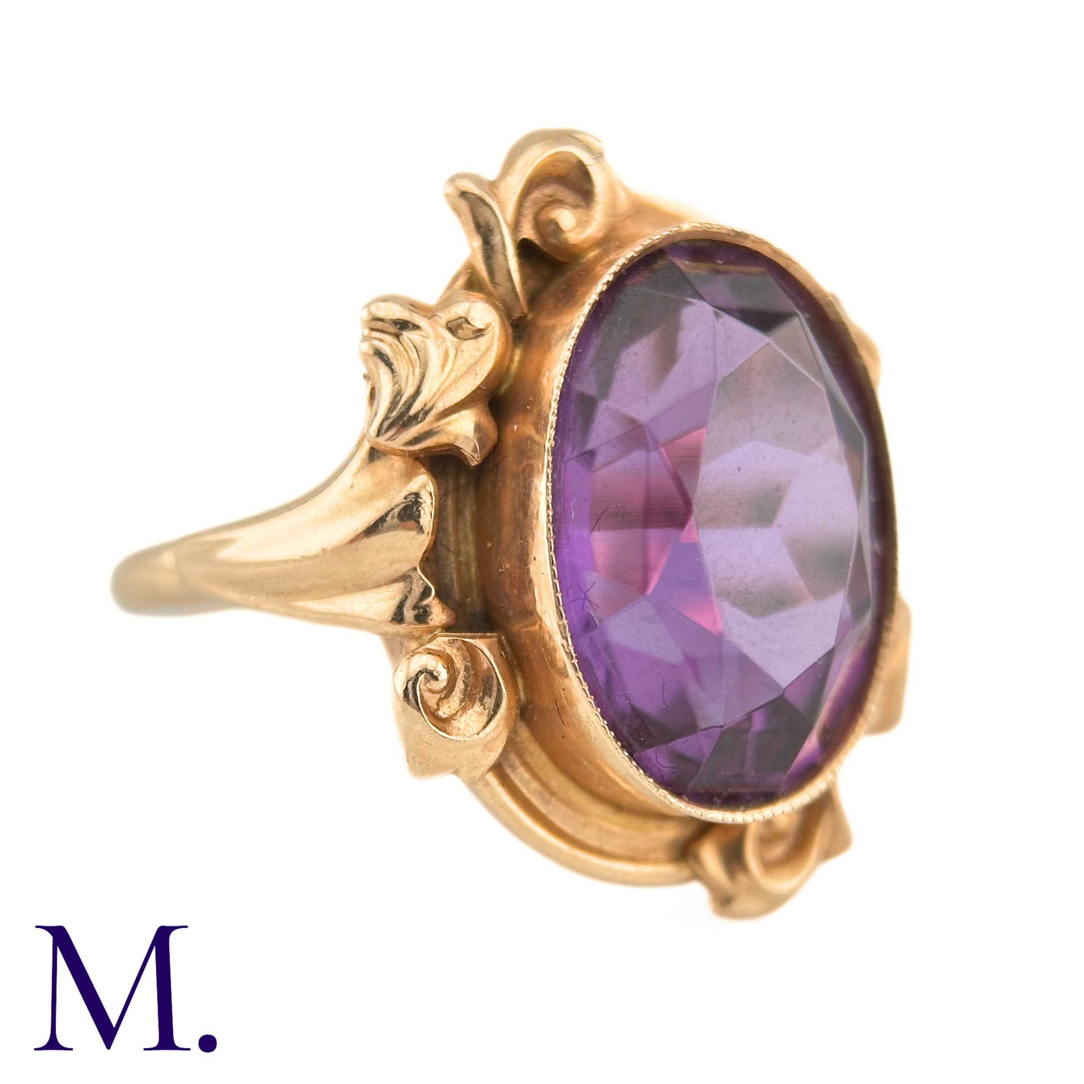A Russian Purple Sapphire Ring The 14ct rose gold ring, with Russian hallmarks, is set with a - Image 3 of 6