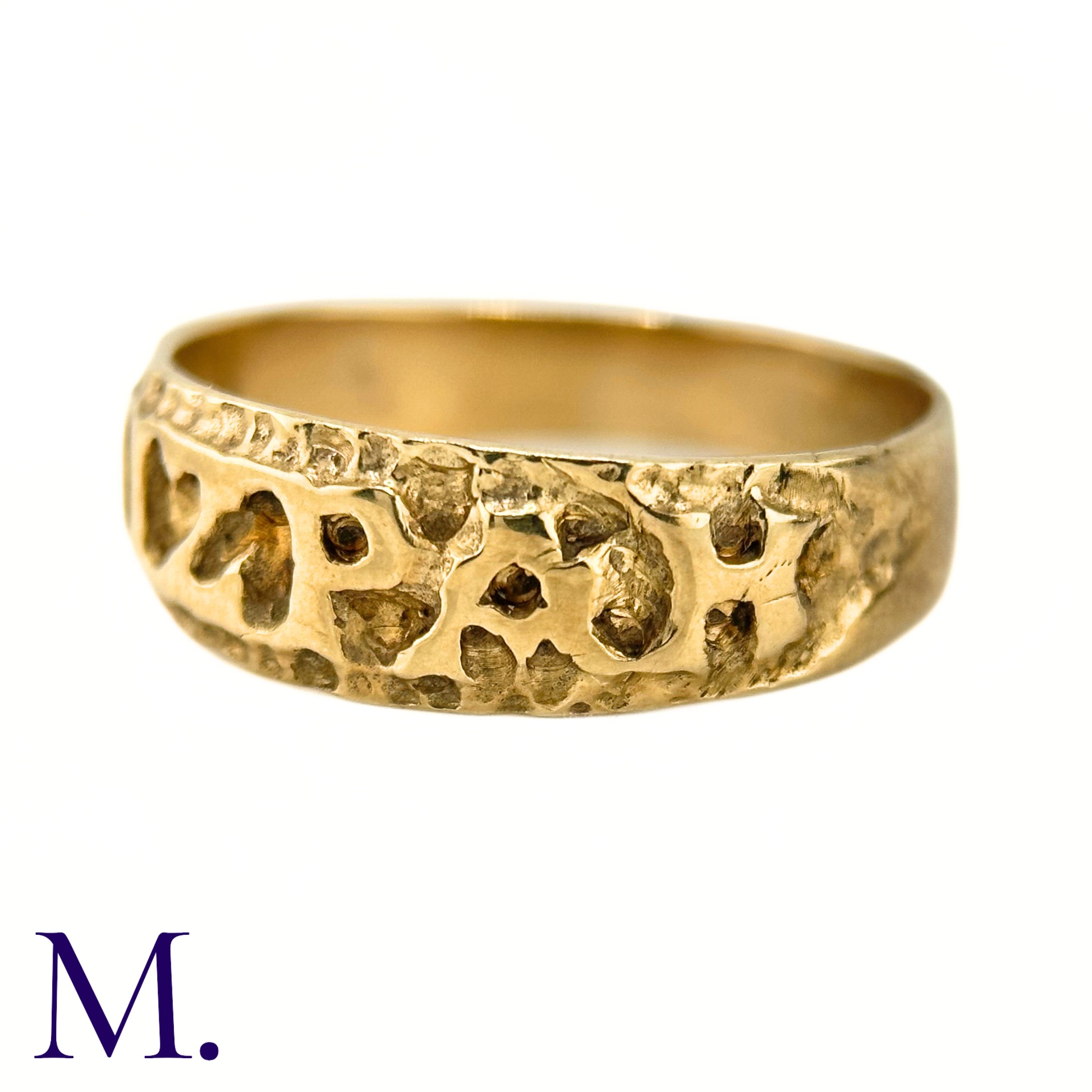 A 9ct Gold Mizpah Ring The 9ct yellow gold ring is embossed to the front with the word 'mizpah'. - Image 5 of 6