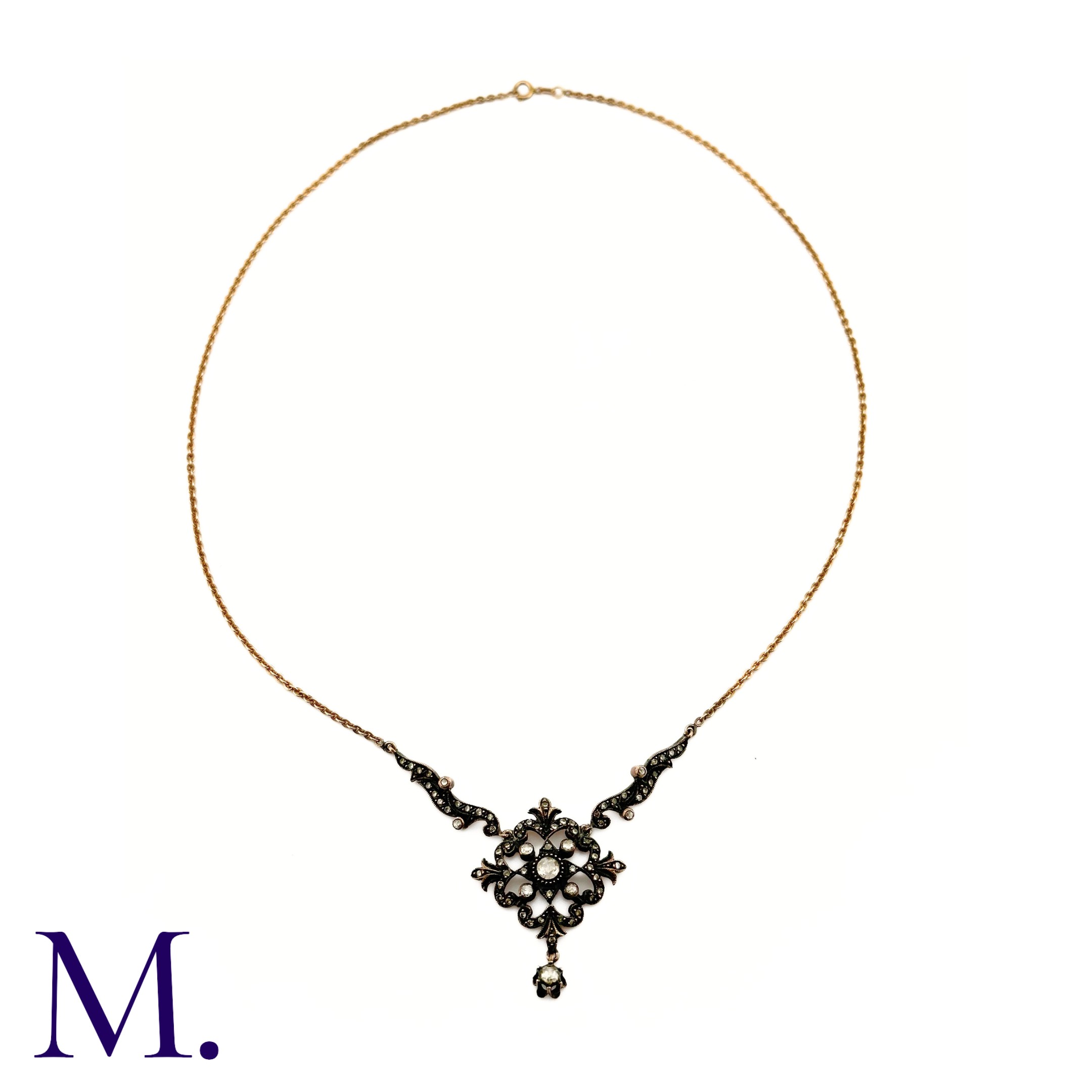 A Rose Diamond Necklace The rose diamond pendant hangs from a 48cm later 14ct gold chain. The - Image 2 of 4