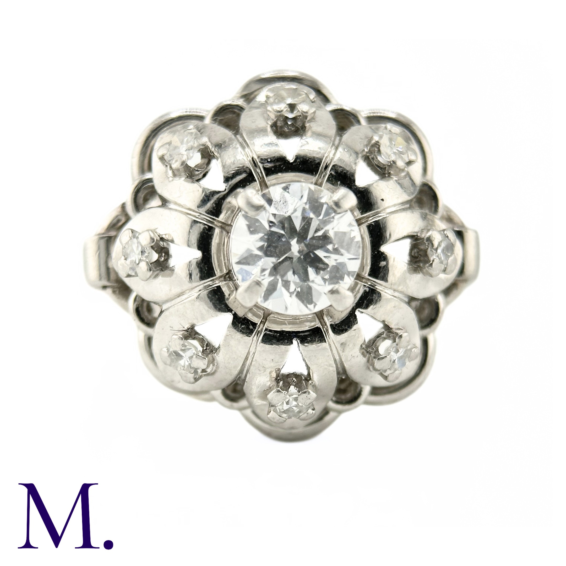 A French Diamond Cluster Ring The French ring is set with a round cut diamond to the centre of - Image 5 of 5