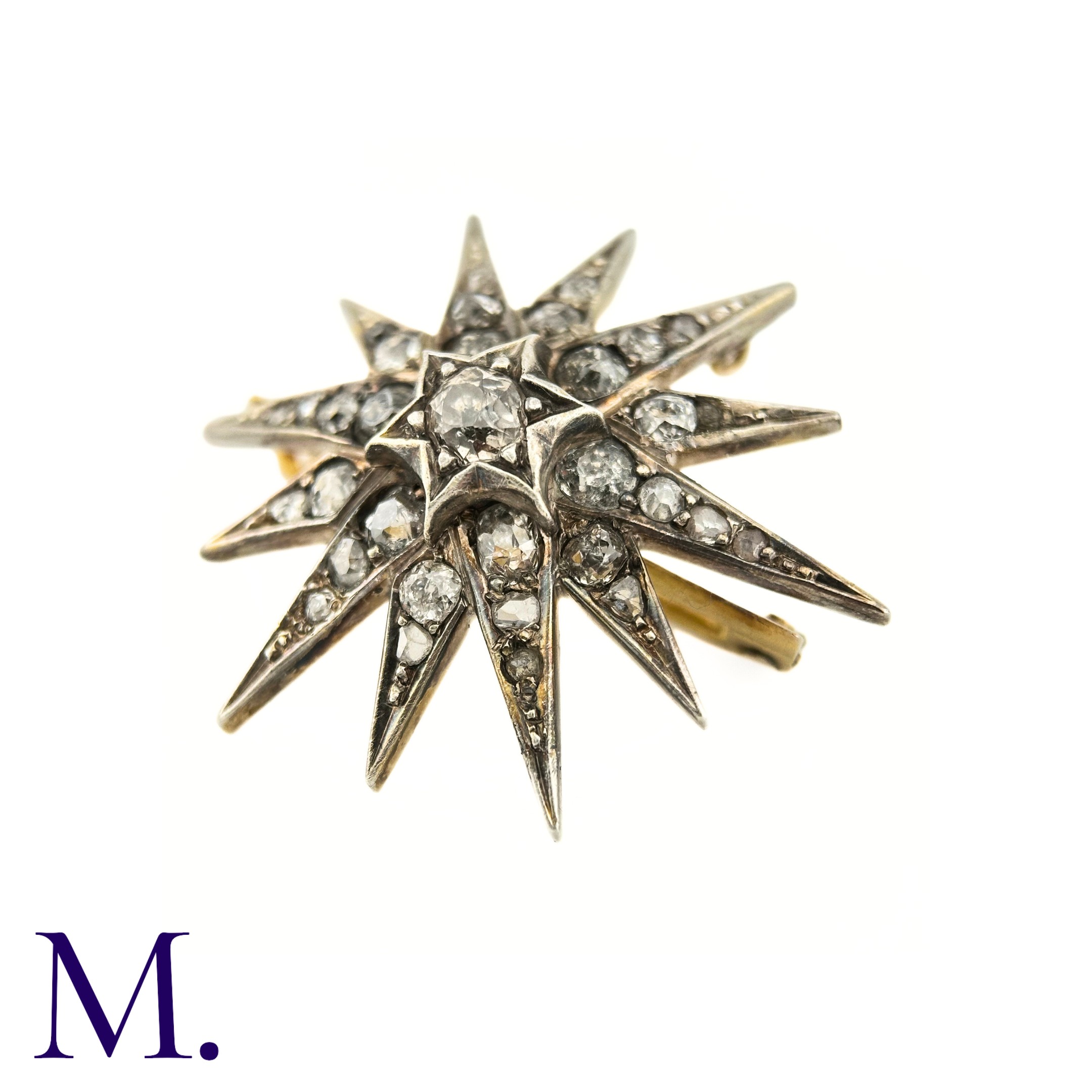 A Victorian Diamond Star Brooch The 19th Century star brooch is set with old cut diamonds, the - Image 5 of 6