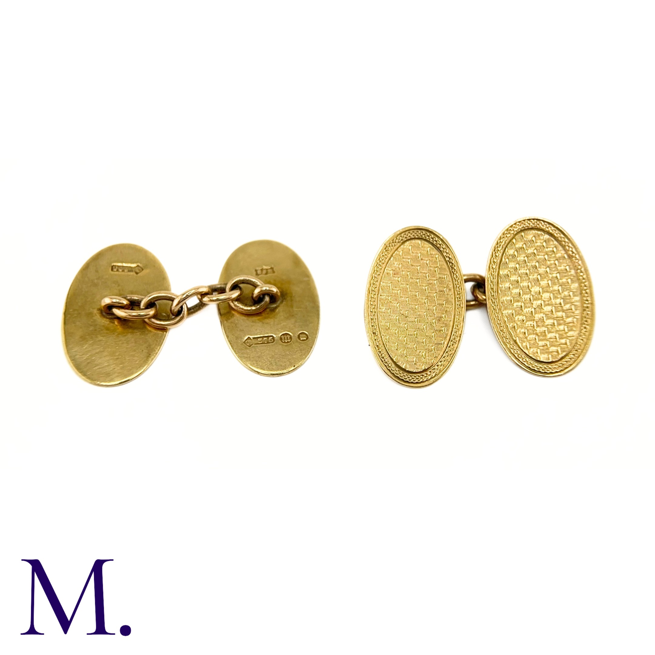 NO RESERVE - A Pair of 9ct Gold Cufflinks The 9ct yellow gold cufflinks are oval in shape with chain - Image 3 of 4