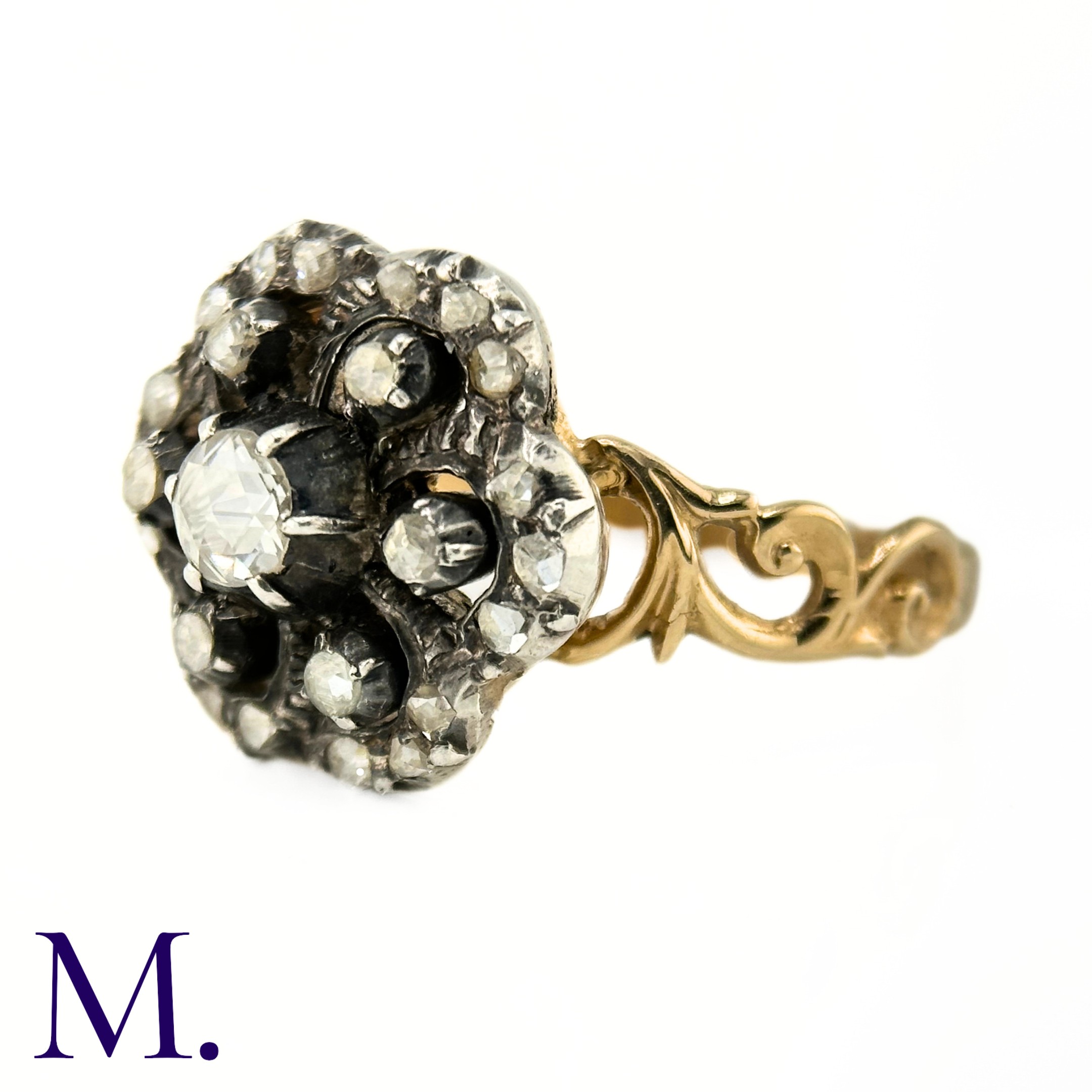 An Antique Rose Diamond Cluster Ring The ring is set with a 0.20ct old cut diamond to the centre - Image 4 of 5