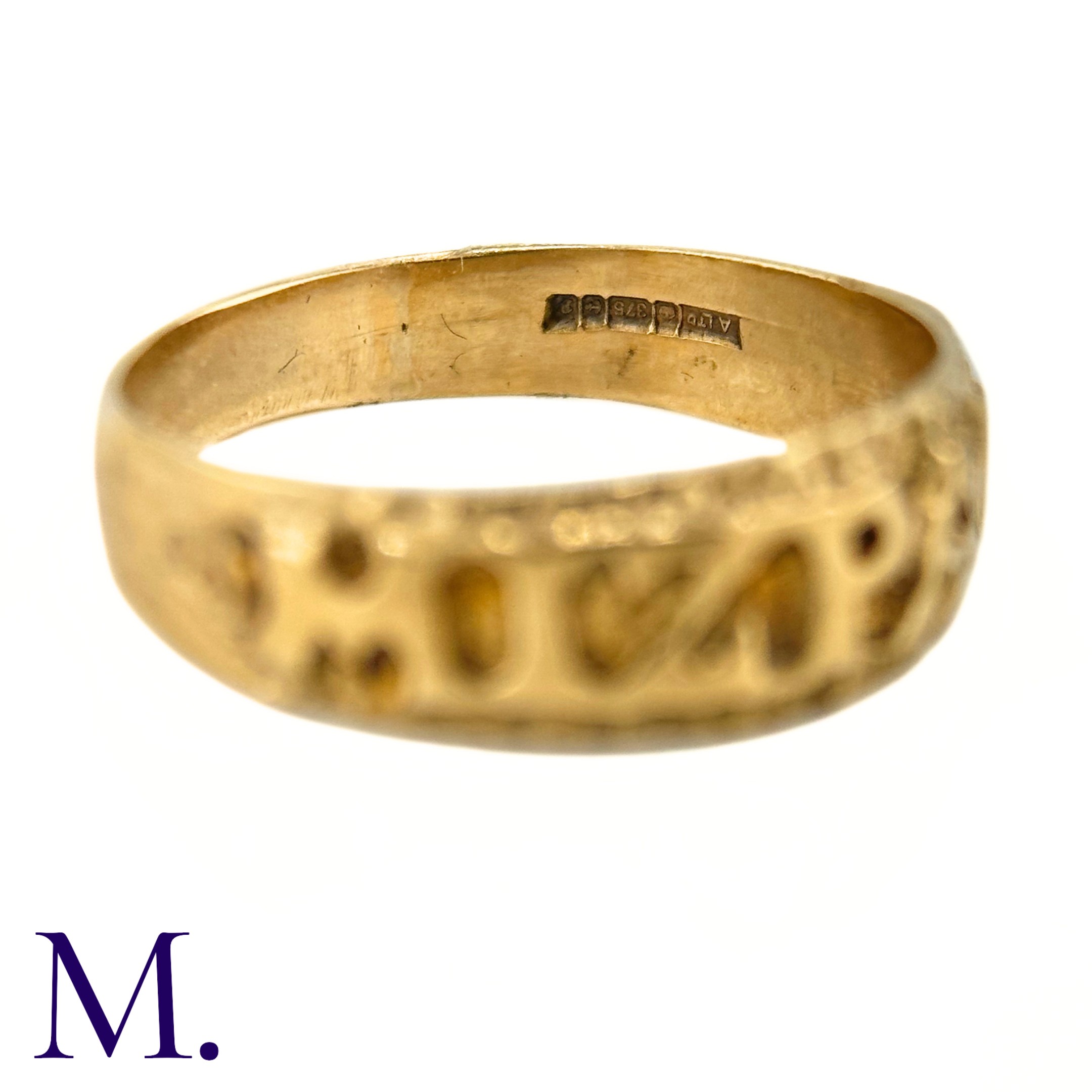 A 9ct Gold Mizpah Ring The 9ct yellow gold ring is embossed to the front with the word 'mizpah'. - Image 6 of 6