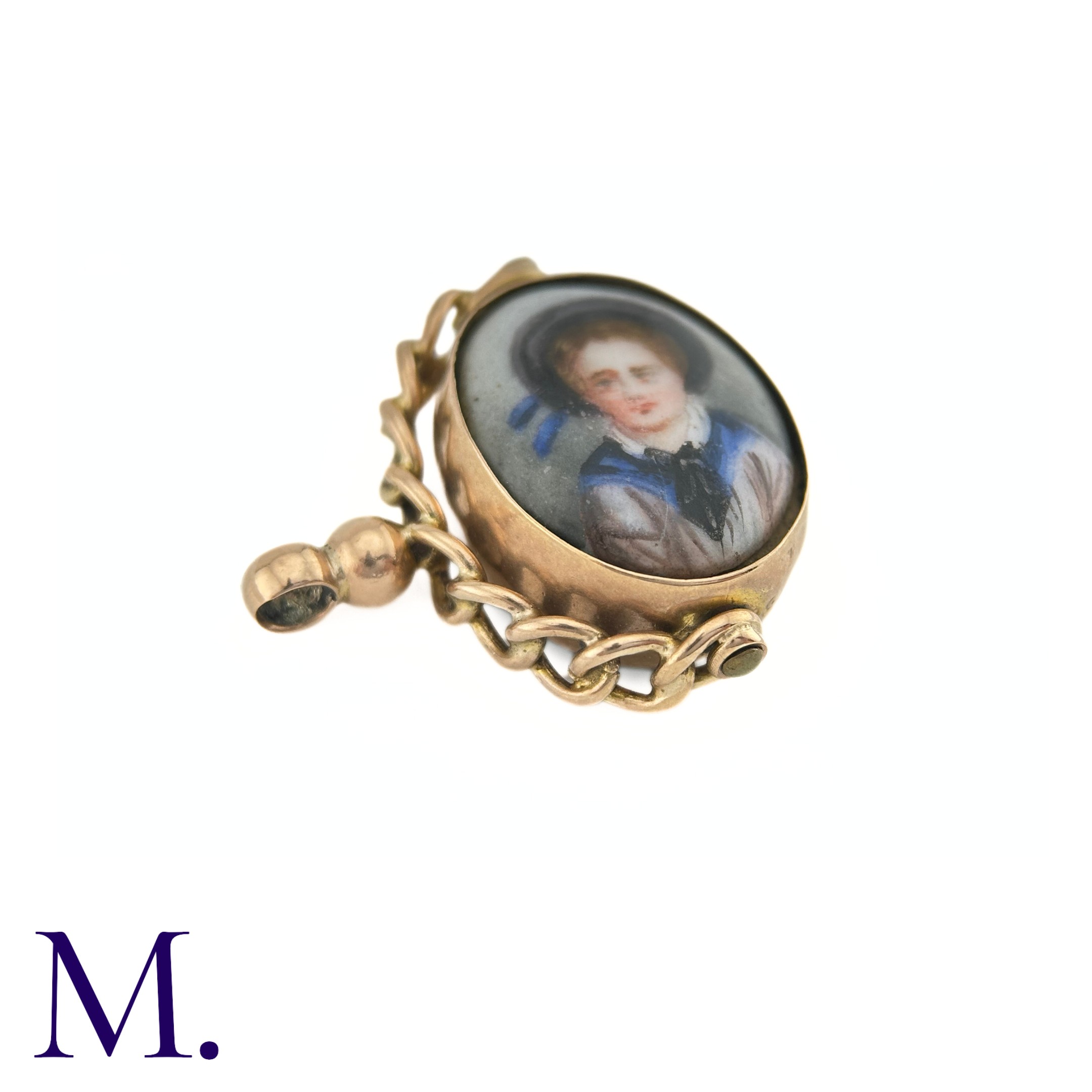An Antique Miniature and Bloodstone Spinning Fob The 9ct rose gold spinning fob is set with an - Image 2 of 6