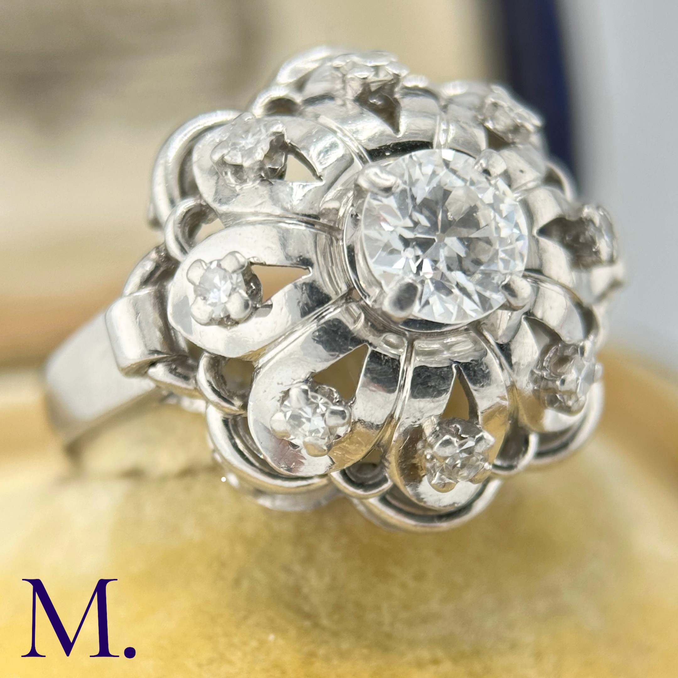 A French Diamond Cluster Ring The French ring is set with a round cut diamond to the centre of - Image 4 of 5