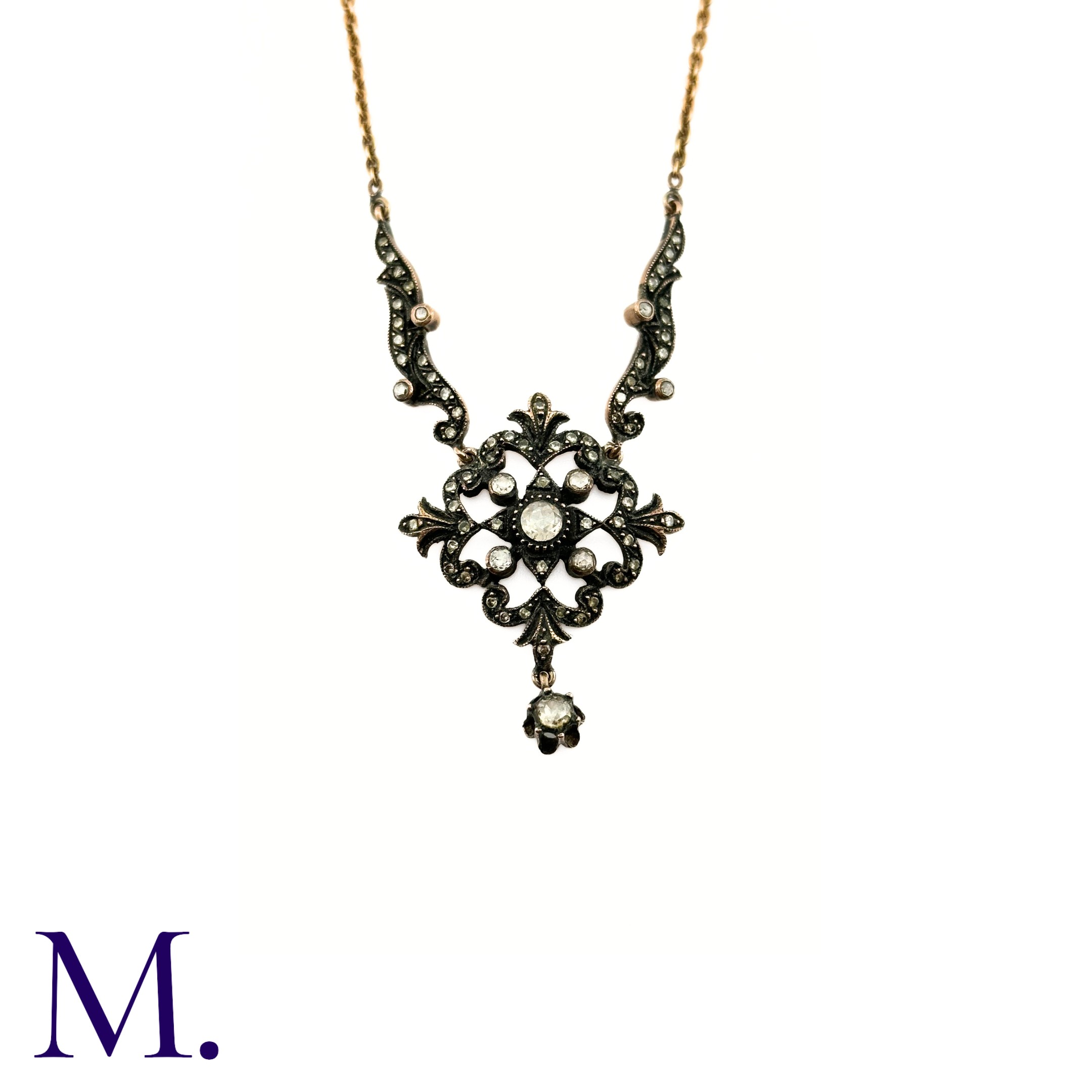 A Rose Diamond Necklace The rose diamond pendant hangs from a 48cm later 14ct gold chain. The - Image 3 of 4