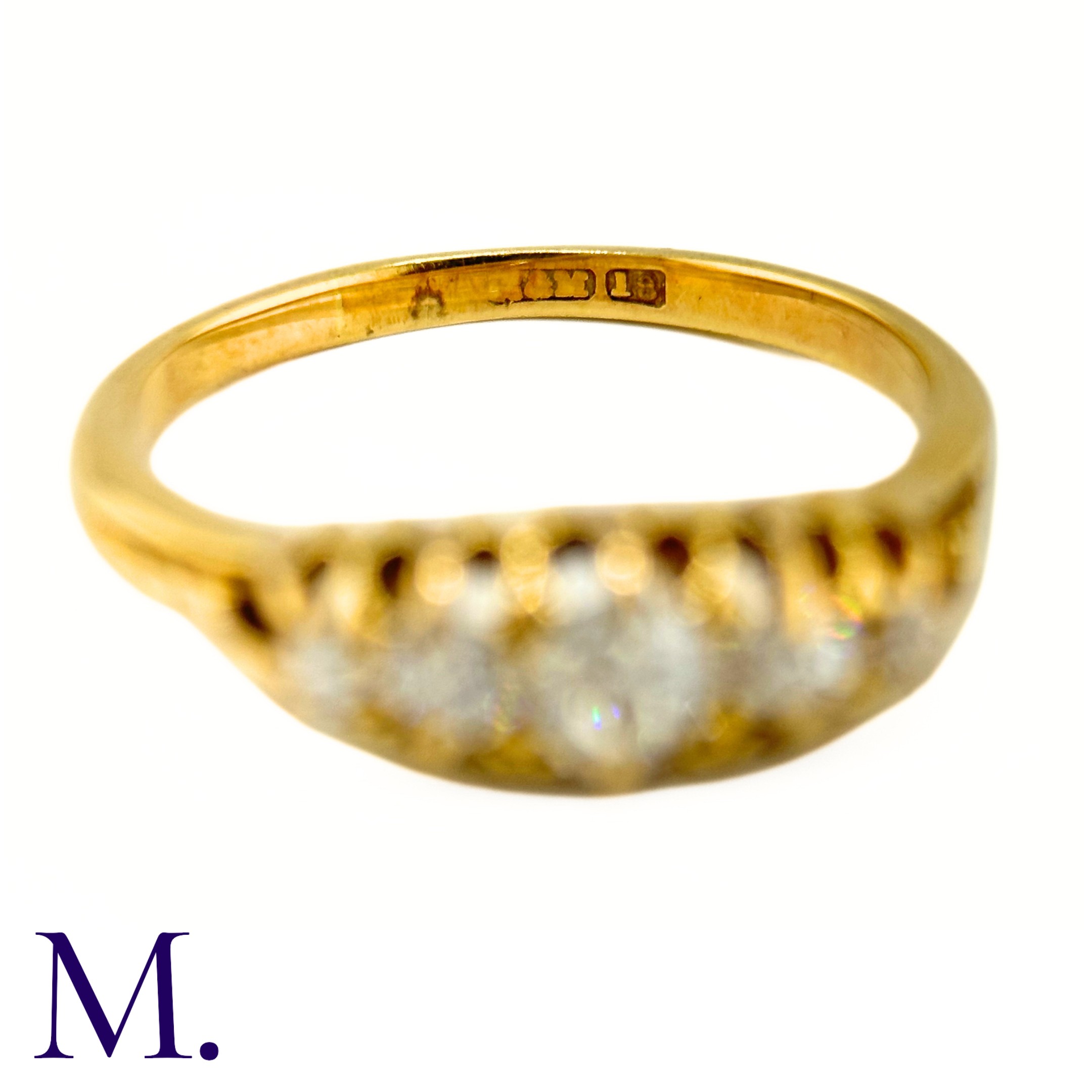 An Antique 5-Stone Diamond Ring The 18ct yellow gold band is set with five bright old cut - Image 5 of 5