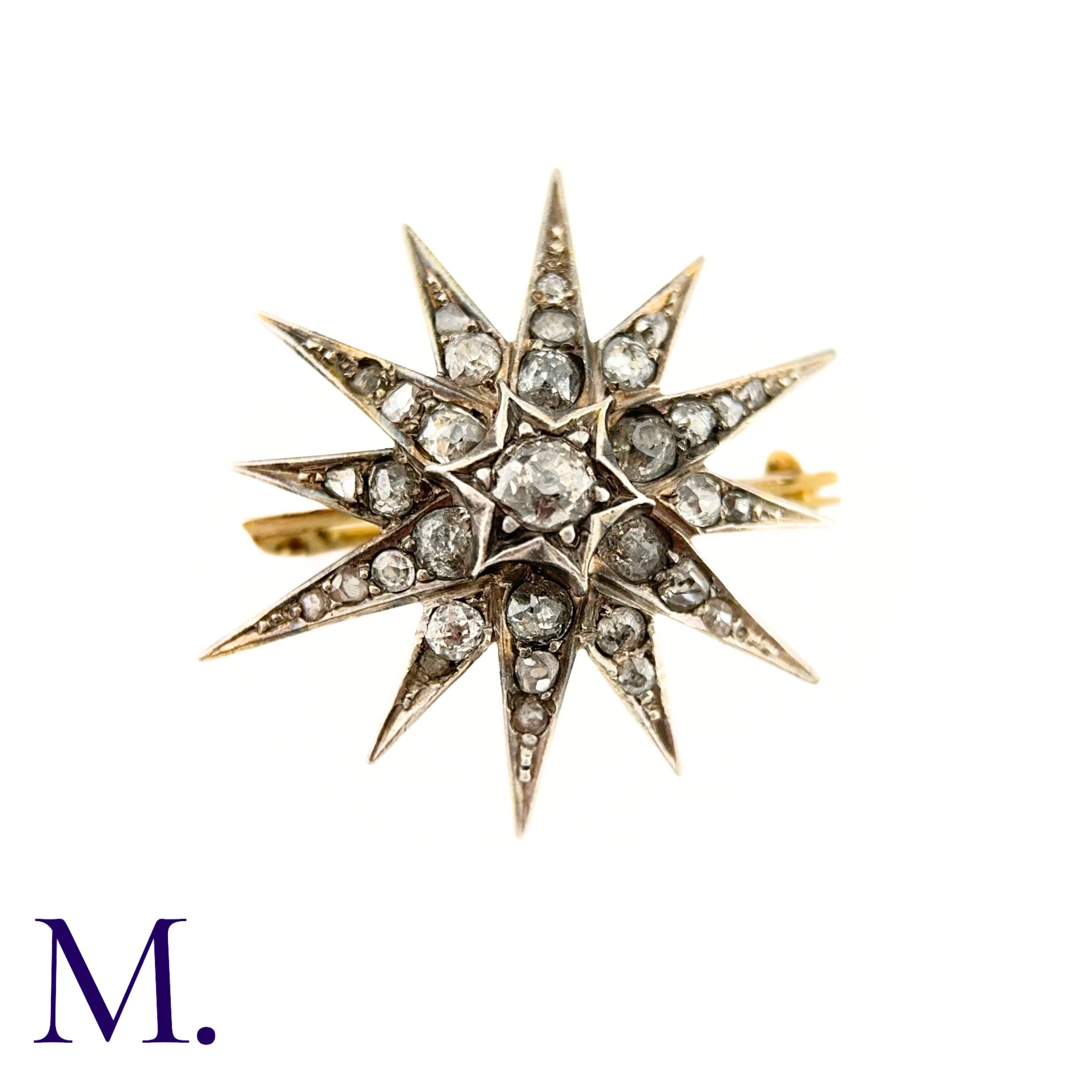 A Victorian Diamond Star Brooch The 19th Century star brooch is set with old cut diamonds, the - Image 3 of 6