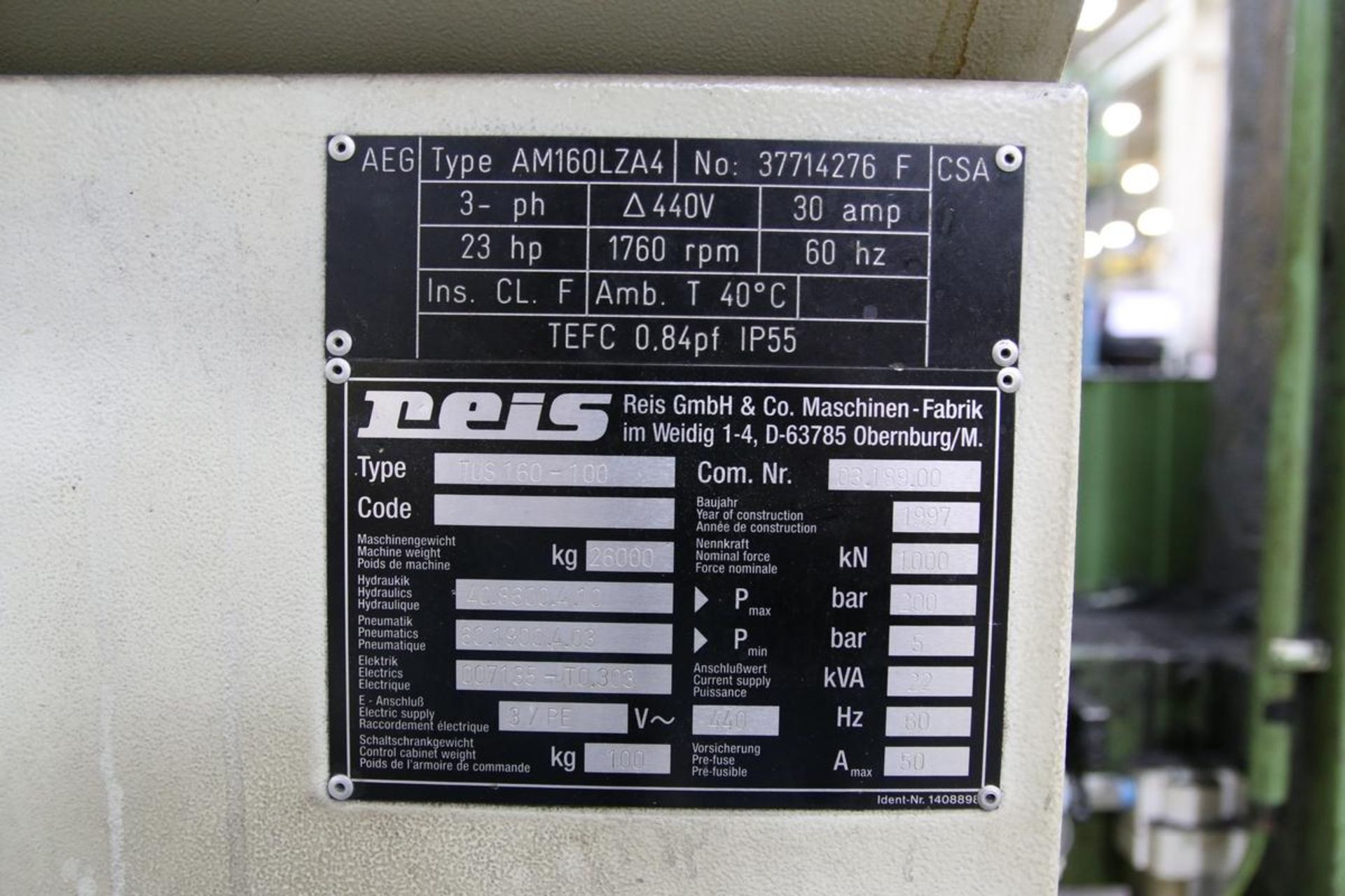 1997 Reis TUS-160 -100 Down Acting 4-Post Hydraulic Spotting Press - Image 13 of 13