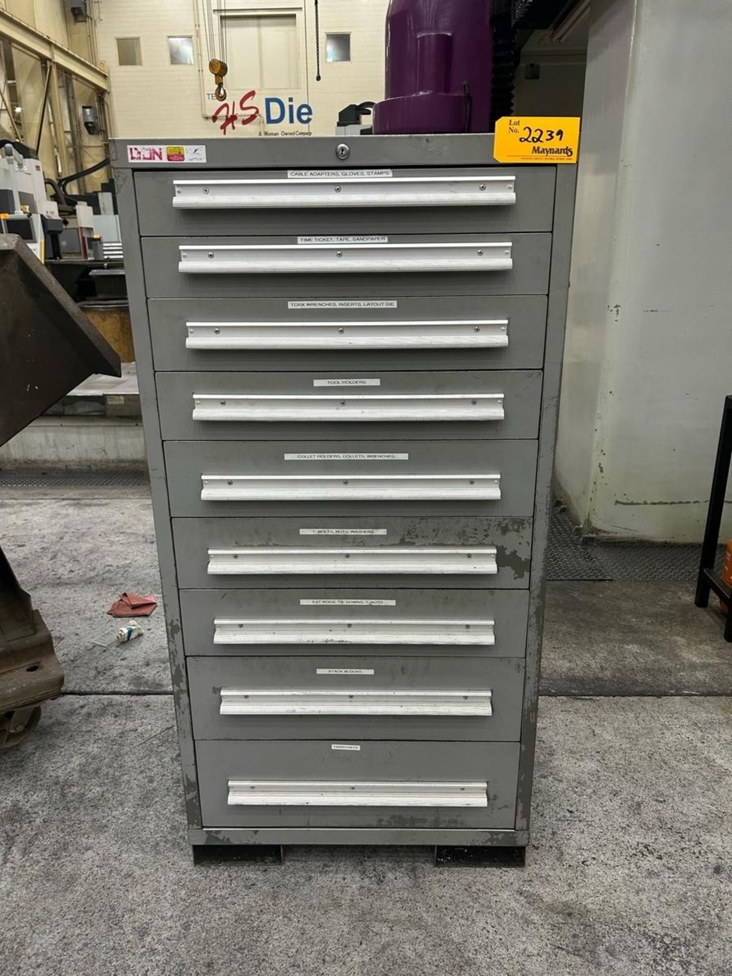 9 Drawer Industrial Cabinet, Approx. 30"W x 28"D, 60"H