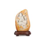 LARGE CHINESE CARVED JADE GUANYIN BOULDER