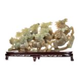 LARGE CHINESE SOAPSTONE CARVING OF EIGHT HORSES