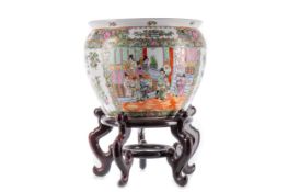 LARGE CHINESE FAMILLE ROSE FISH BOWL, 20TH CENTURY