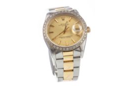A GENTLEMAN'S ROLEX OYSTER PERPETUAL DATE DIAMOND SET STAINLESS STEEL AUTOMATIC WRIST WATCH