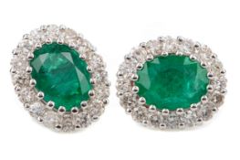 A PAIR OF EMERALD AND DIAMOND EARRINGS