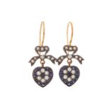 PAIR OF SAPPHIRE, PEARL AND DIAMOND EARRINGS