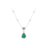 SAPPHIRE, EMERALD AND DIAMOND PENDANT