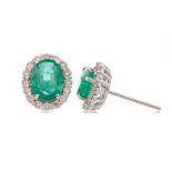 PAIR OF EMERALD AND DIAMOND EARRINGS